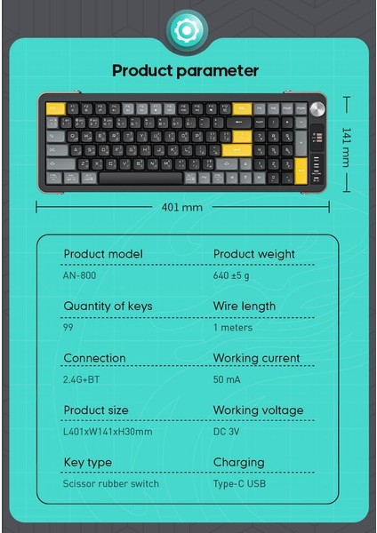 99 Tuş Zarif Tasarım Dual Mode Bağlantı Bt+2.4ghz Ayaklı Ses Kontrol Ofis Gaming Klavye