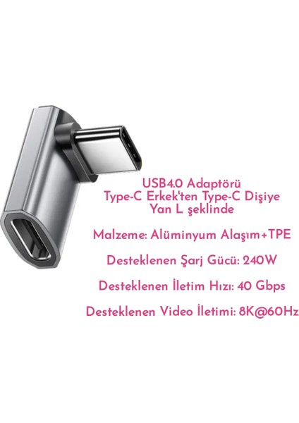 Type-C Erkek Type-C Dişi Adaptör 40GBPS 8k+4k USB 4.0 Ce Lisanslı Orjinal Çevirici Dönüştürücü Adaptör modelleri