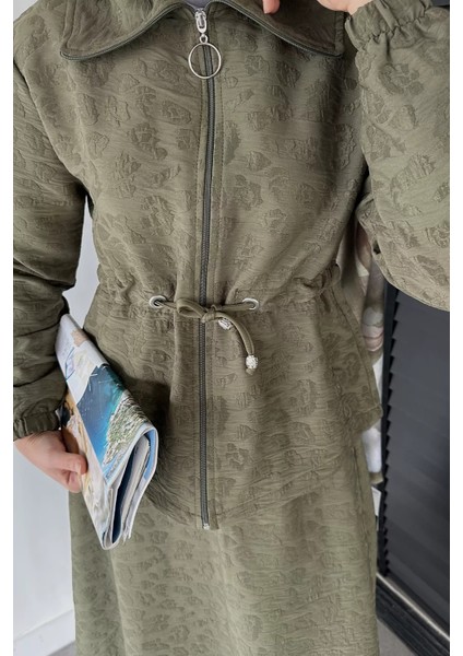 Kendinden Desenli Ceket Bel Lastikli Etek Tesettür Ikili Takım P-00019040 fırsatları