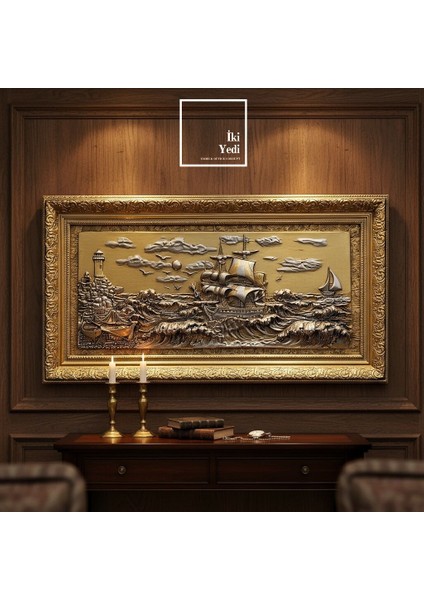 Crebillon 150 cm Altın Gümüş Varaklı Gemi Rölyef Tablo Lüks Kabartma Duvar Dekoru Ofis Ev Hediyesi modelleri