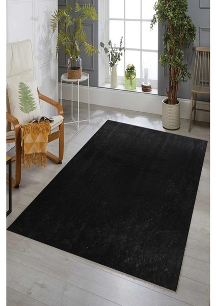 Siyah Cloudy Post Peluş Halı Kaymaz Taban Yumuşacık Yolluk Modern Halı
