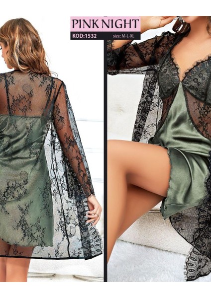 Pink Night 2'li Saten Sabahlık