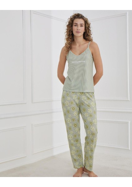 70108 Likralı Süprem Kadın Ip Askılı Pijama Takım