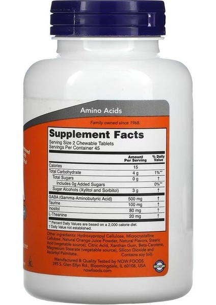Gaba + Taurine -Inositol-L-Theanine Natural Orange Flover 90 Chewable Usa fiyatları