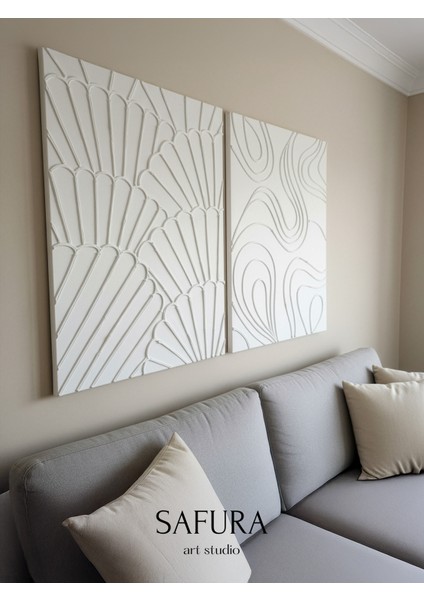 Dokulu Tablo – El Yapımı 3 Boyutlu Alçı Minimalist Doku, Modern Iskandinav Kabartmalı (Dizi-Midye)