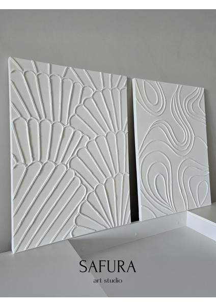 Dokulu Tablo – El Yapımı 3 Boyutlu Alçı Minimalist Doku, Modern Iskandinav Kabartmalı (Dizi-Midye) modelleri