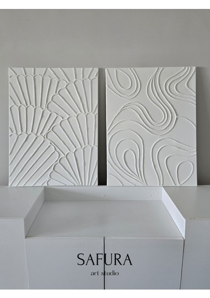 Dokulu Tablo – El Yapımı 3 Boyutlu Alçı Minimalist Doku, Modern Iskandinav Kabartmalı (Dizi-Midye) fırsatları