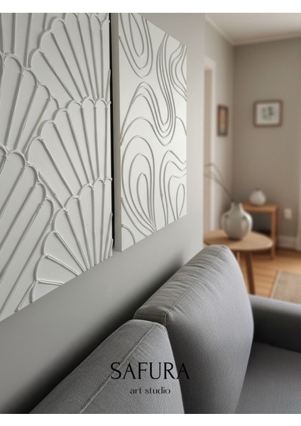 Dokulu Tablo – El Yapımı 3 Boyutlu Alçı Minimalist Doku, Modern Iskandinav Kabartmalı (Dizi-Midye) indirimleri