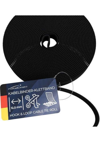 – Cırt Kablo Bağı – 15 M×12,5mm – Istenen Boyutta Kesilebilir, Yeniden Kullanılabilir (Kesilebilir Cırt Rulosu, Tekrar Kapatılabilir Bant Kabloları Vs., Siyah)