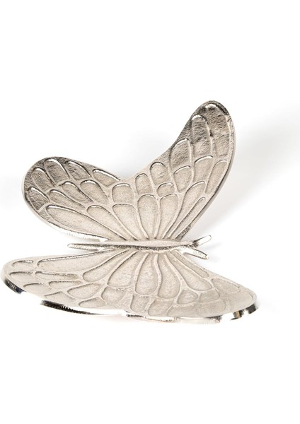 Dekoratif Metal Kelebek Tabak Gümüş 40X6X22 Cm.