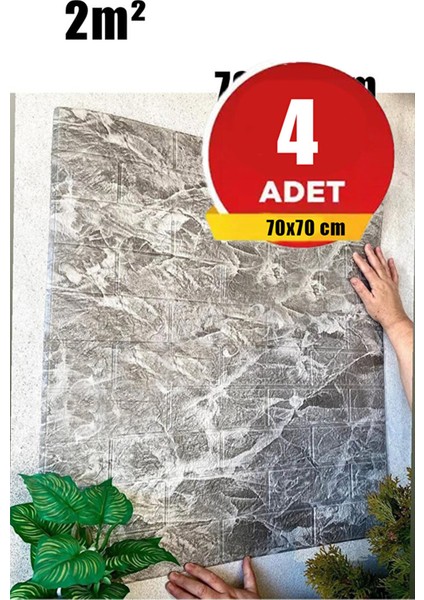 4 Adet, 70X70 cm 0,50M² Gri Renk 3D Dekoratif Kendinden Yapışkanlı Esnek Duvar Kaplama Panel Köpük -FC01