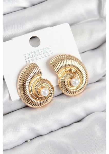 Pirinç Inci Detaylı Girdap Model Gold Renk Kadın Küpe - Lisinya