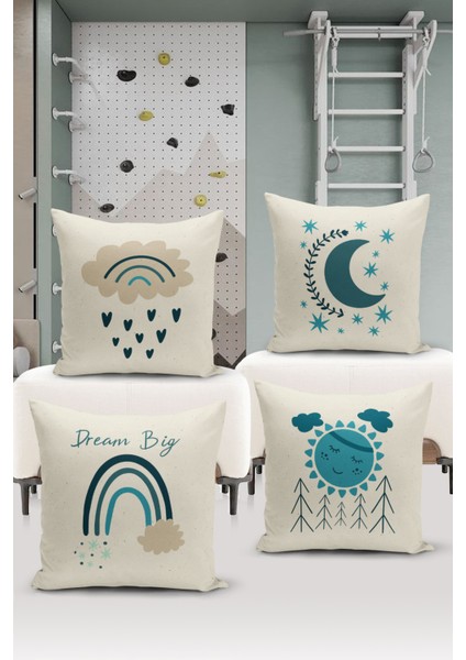 4'lü Kırlent Kılıf Seti Çocuk Bebek Odası Dijital Baskılı