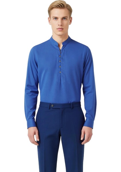 Erkek Dogal Dokulu Slim Fit Hakim Yaka Yarim Patli Uzun Kollu Gomlek Fonksiyonel Dayanıklı fiyatları