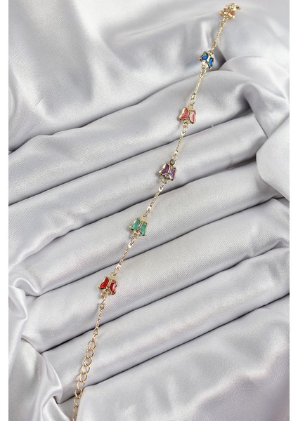 Pirinç Gold Renk Karışık Renk Kelebek Zirkon Taşlı Kadın Bileklik - Lisinya fiyatları