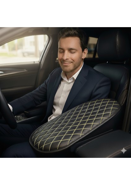 Volkswagen Passat B6 2005-2010 Deri Oto Kolçak Kılıfı Örtüsü Capitone Süngerli Sarı Nakışlı