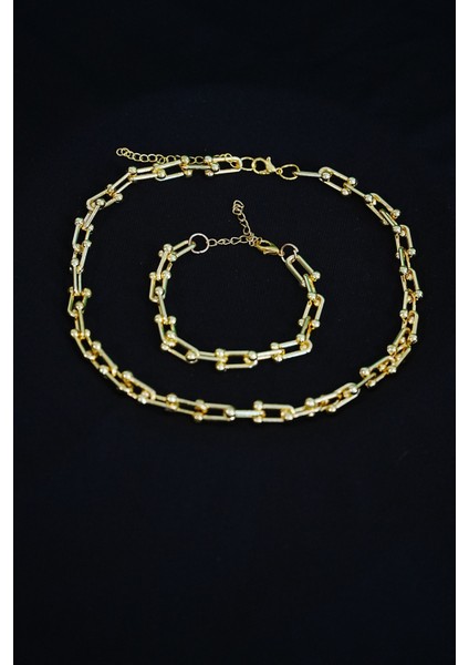 Gold Renk Kadın Kalın Zincir Takı Seti Kolye ve Bileklik 2li fiyatları
