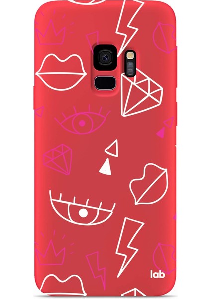 S9 Kırmızı Silikon Telefon Kılıfı - Lovely Pattern