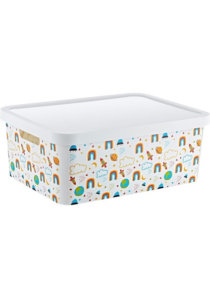Stafi Desenli Çok Amaçlı Kapaklı Kutu 12 Lt Rainbow