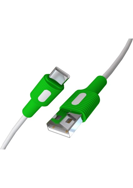 USB A-C Hızlı Şarj Kablosu (Beyaz + Beyaz/yeşil Uç) (150 Cm)
