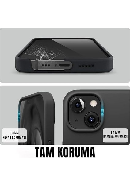 13/14 Lansman Kılıf Sıvı Silikon 3 Katmanlı Tam Kaplamalı Yumuşak Jel Kauçuk Telefon Kılıfı (Siyah) fiyatları