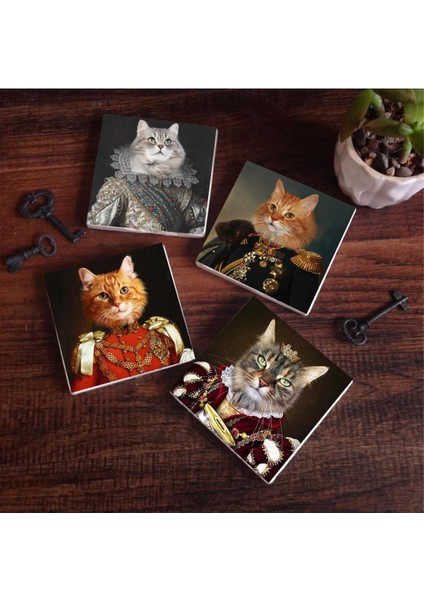 Patili Ekselanslar Taş Altlığı Seti - 4 Parça - Dekoratif, Mutfak Aksesuarı, 10X10 Cm, Kaydırmaz Tabanlı, Şık ve Dayanıklı SC208