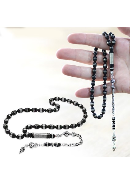 925 Ayar Gümüş Kral Zincir Püsküllü Çift Sıra Sarmal Metal Işlemeli Arpa Kesim Kuka Tesbih fiyatları