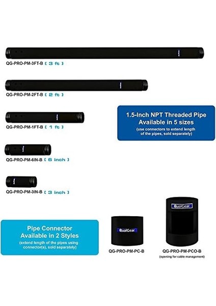 Pro-Av Qg-Kıt-Ca-3ın-B Tek Kirişli Tavan Adaptörü, 3 Inç 1,5 Inç Projektör Montaj Kiti Aksesuarı, Siyah modelleri