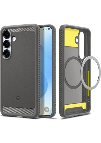 Galaxy S25 ile Uyumlu Ekstra Dayanıklı Kılıf Rugged Armor Hava Kanalı Teknolojisi Askeri Sınıf Koruma Magfit Özellikli Marble Gray Çift Katman Kapak - ACS08999 fiyatları