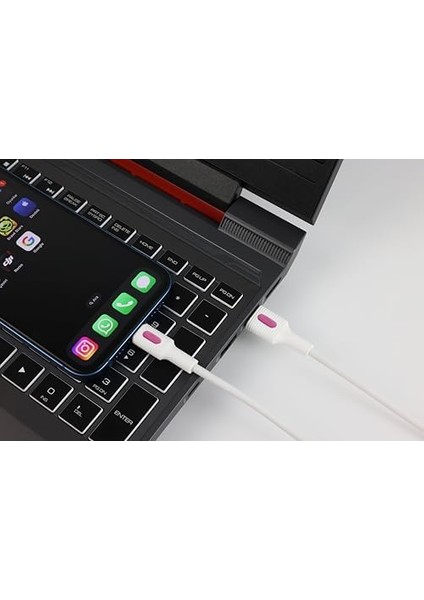 Uyumlu USB A- Şarj Kablosu, Beyaz Kablo, Fuşya/beyaz Uçlar (150 Cm) modelleri