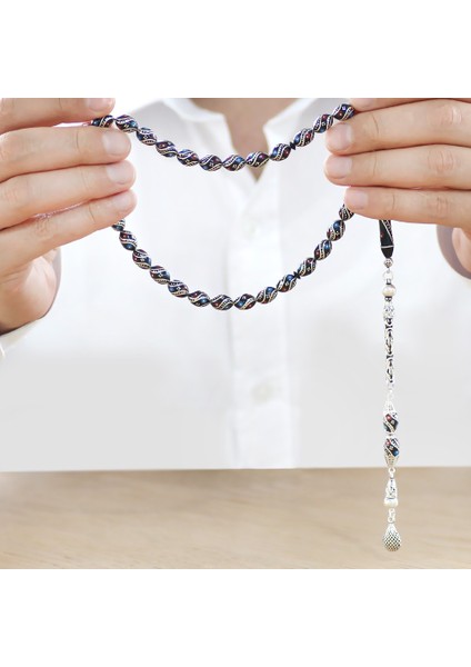 925 Ayar Gümüş Kral Püsküllü Gümüş Firuze Mercan Işlemeli Arpa Kesim Erzurum Oltu Taşı Tesbih modelleri