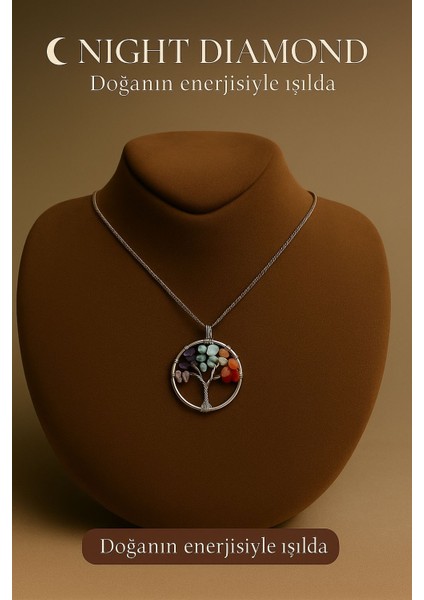 Kadın Kolye Çakra Doğal Taş Zincirli Kolye