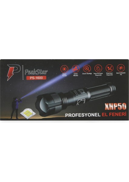 PS-1600 Süper Parlak LED Zoomlu 5 Mod Su Geçirmez Profesyonel Kamp Bekçi Avcı Feneri fiyatları