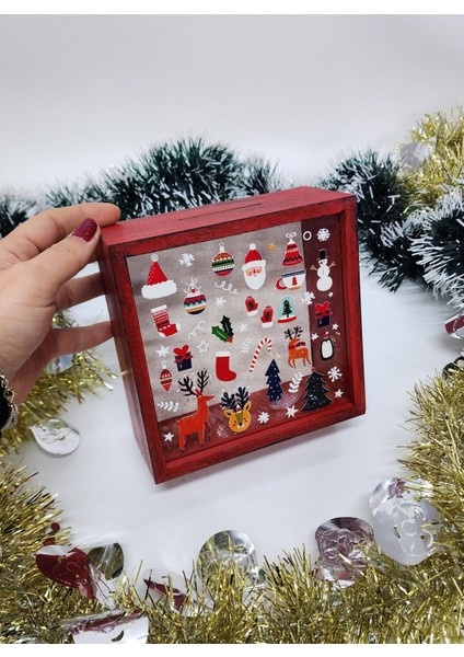 Mutlu Noeller Merry Christmas Yılbaşı Temalı Happy New Year Design Kumbara Ahşap Hazneli Kumbara fiyatları