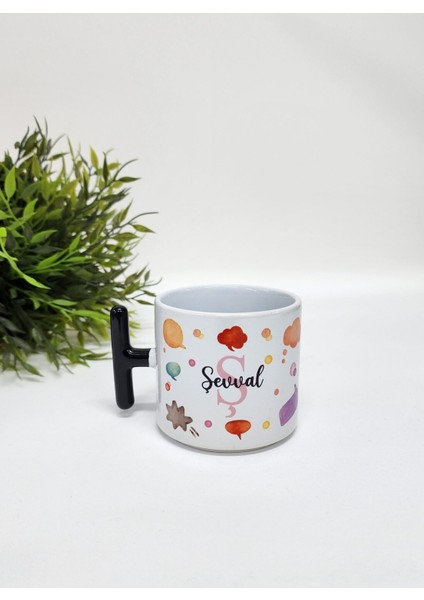 Isme Özel Kişiye Özel Çok Renkli Şekilli Bulut Desenli Porselen T Kupa Bardak Latte Fincanı