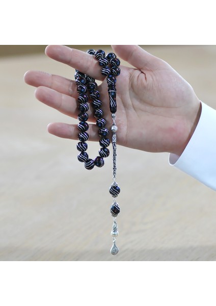 925 Ayar Gümüş Kral Zincir Püsküllü Gümüş Firuze Mercan Işlemeli Küre Kesim Erzurum Oltu Taşı Tesbih fırsatları