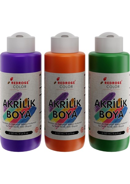 Rose Yeşil, Mor, Turuncu Akrilik 3&apos;lü Set 3X120 ml