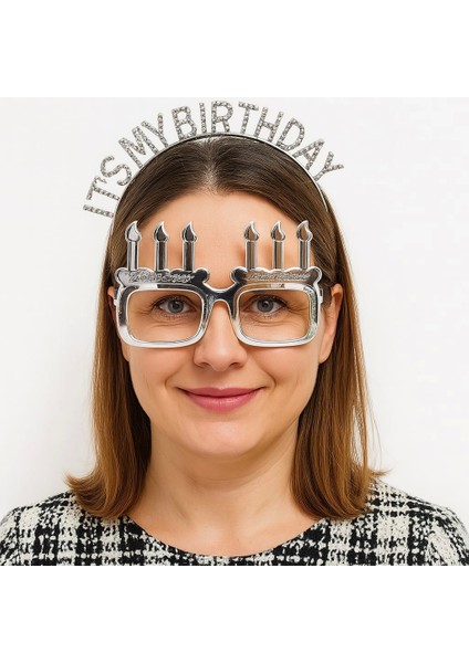 İT39S My Birthday Yazılı Taç ve Mum Şekilli Gözlük Seti Gümüş Renk - Lisinya fiyatları