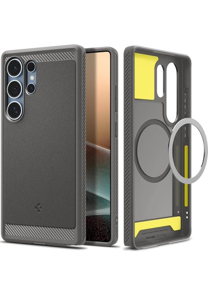 Galaxy S25 Ultra ile Uyumlu Ekstra Dayanıklı Kılıf Rugged Armor Hava Kanalı Teknolojisi Askeri Sınıf Koruma Magfit Özellikli Marble Gray Çift Katman Kapak - ACS08952