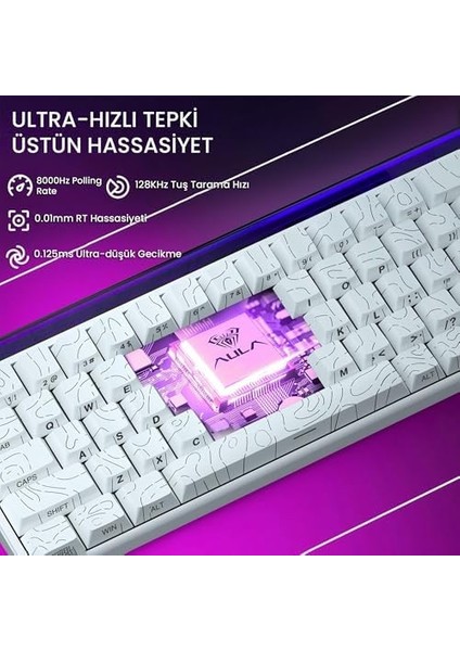 Aula Hero 68 He Manyetik Klavye Trigger Switch 8000Hz Rgb Neon Tkl Hot Swap Oyuncu Klavyesi Desenli Beyaz modelleri