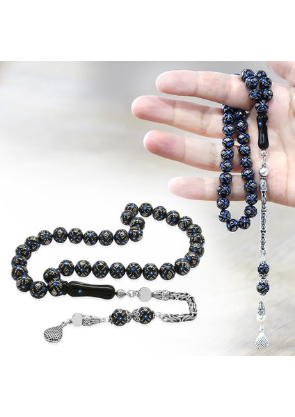 925 Ayar Gümüş Kral Zincir Püsküllü Firuze Gümüş Işleme Küre Kesim Erzurum Oltu Taşı Tesbih fiyatları