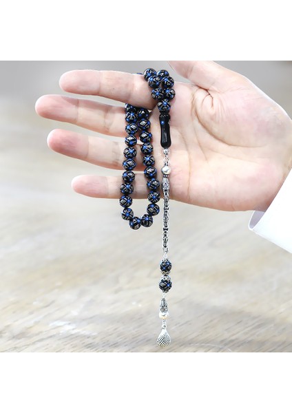 925 Ayar Gümüş Kral Zincir Püsküllü Firuze Gümüş Işleme Küre Kesim Erzurum Oltu Taşı Tesbih modelleri