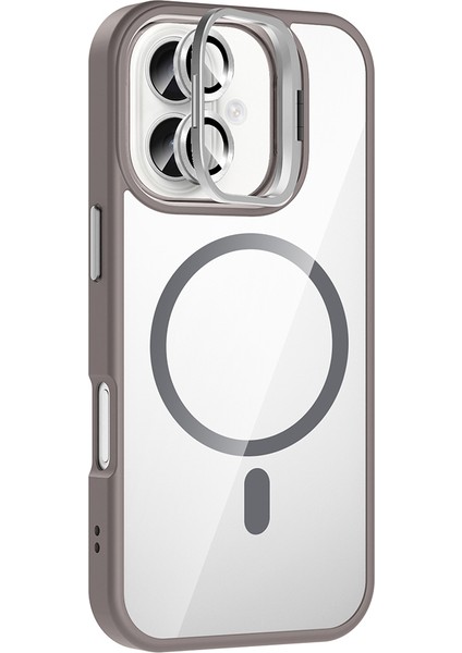 iPhone 17 Kılıf Standlı ve Kamera Lens Hediyeli M-Safe Şarj Özellikli Zore Etro Kapak - Derin Mor