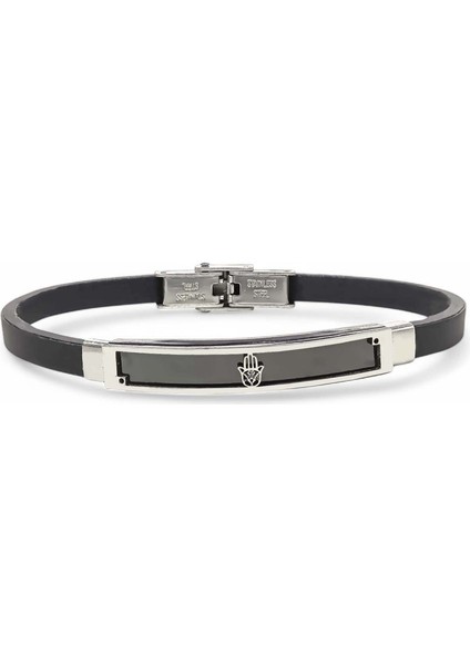 Erkek Fatma Ana Desenli Silikon Kordonlu Çelik Bileklik