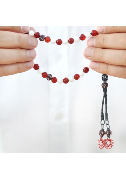 1000 Ayar Gümüş Kazaz Püsküllü Küre Kesim Kırmızı Beyaz Jade Akik Doğaltaş Taraftar Tesbih modelleri