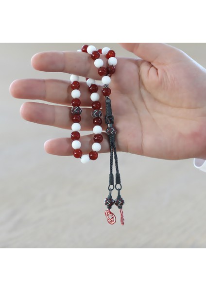 1000 Ayar Gümüş Kazaz Püsküllü Küre Kesim Kırmızı Beyaz Jade Akik Doğaltaş Taraftar Tesbih fırsatları