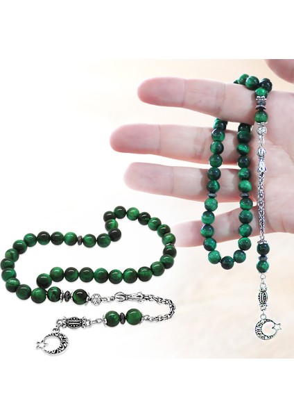 Kararmaz Metal Arnavut Zincir Püsküllü Küre Kesim Yeşil Kaplan Gözü Doğaltaş Tesbih fiyatları