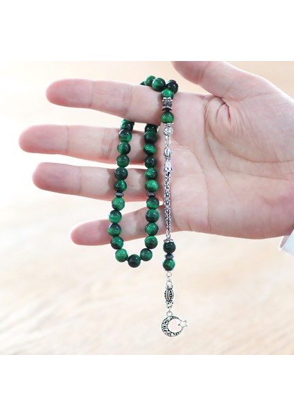 Kararmaz Metal Arnavut Zincir Püsküllü Küre Kesim Yeşil Kaplan Gözü Doğaltaş Tesbih modelleri