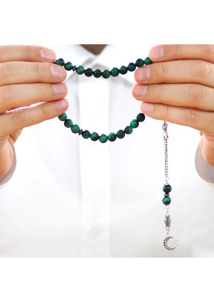 Kararmaz Metal Arnavut Zincir Püsküllü Küre Kesim Yeşil Kaplan Gözü Doğaltaş Tesbih fırsatları