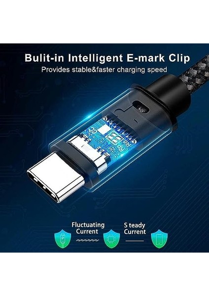 100W Type-C To Type-C 3 Metre USB 3.1 Gen2 10 Gbps 4k@60hz Hızlı Şarj ve Görüntü Aktarım Kablosu Örgülü modelleri